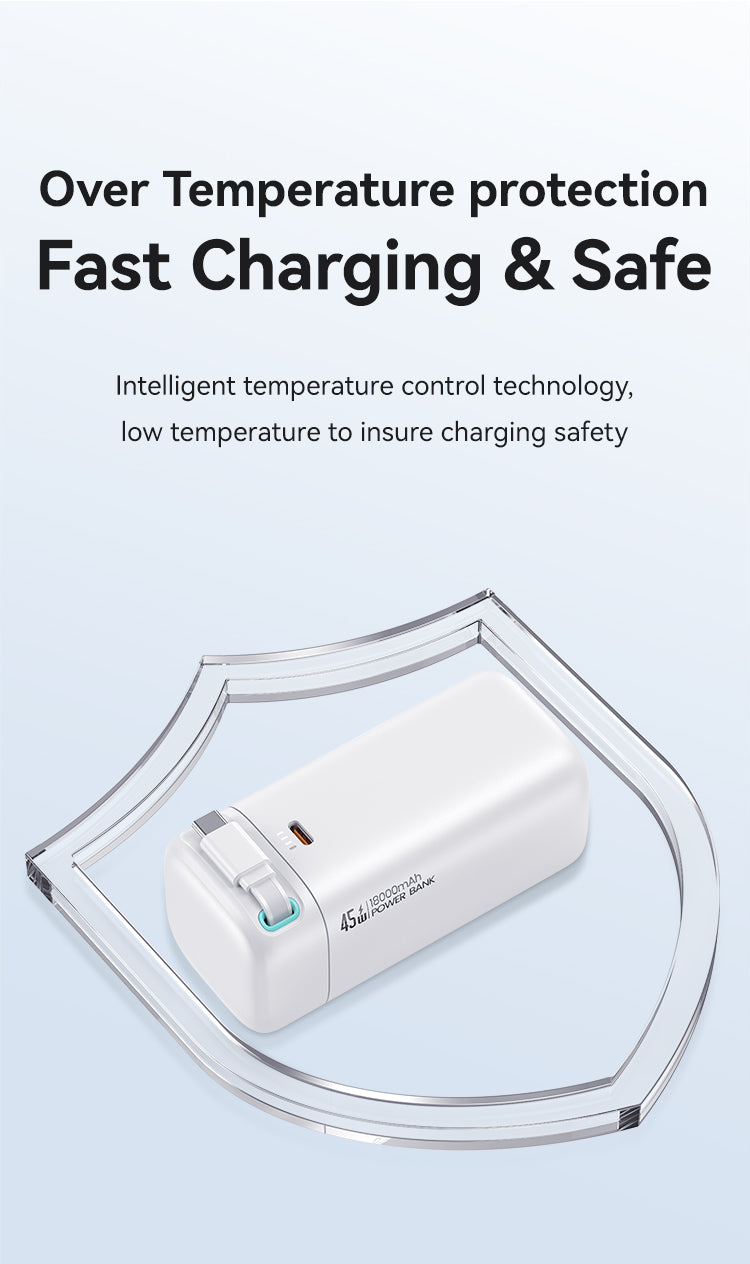 USAMS 18000mAh 45W Fast Charging Power Bank Built-in Type-C Cable with USB-C Port Portable Charger for Smartphones