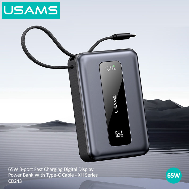 Power Bank 20000mAh 65W Fast Cableانهrging USB-C Portable Charger