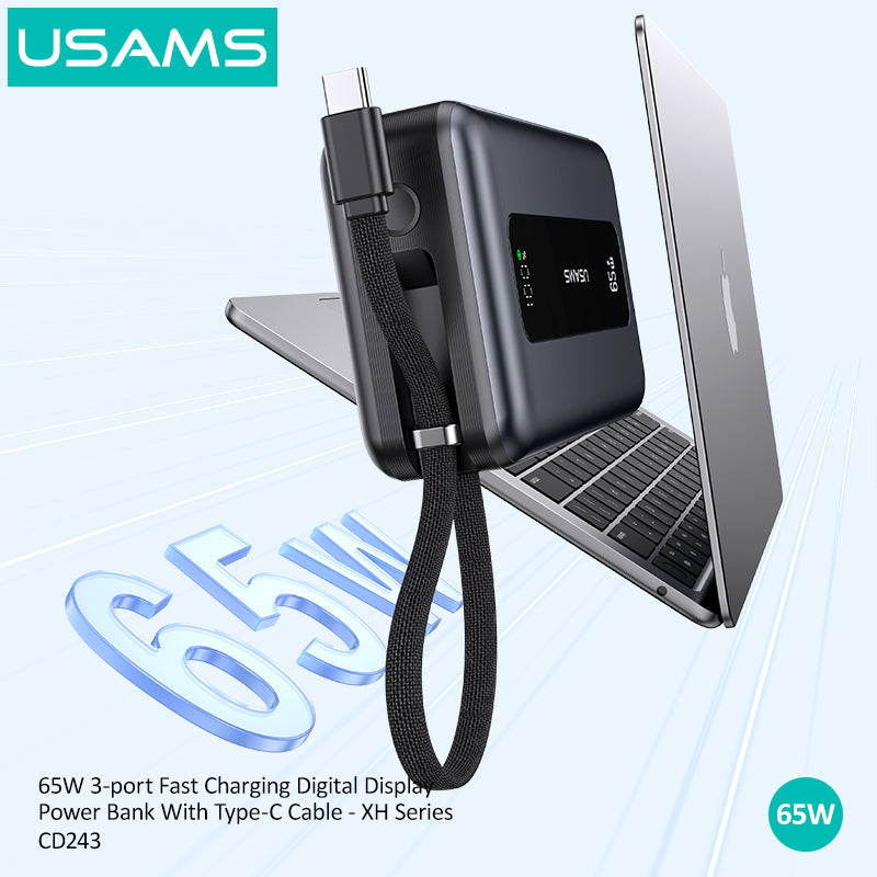 Power Bank 20000mAh 65W Fast Cableانهrging USB-C Portable Charger