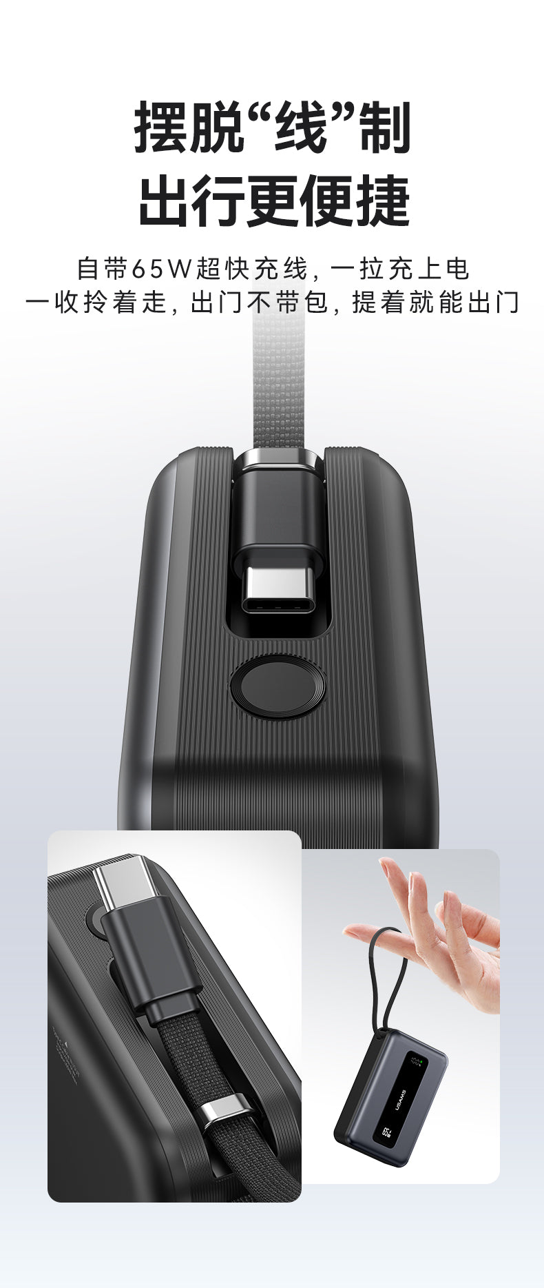 Power Bank 20000mAh 65W Fast Cableانهrging USB-C Portable Charger