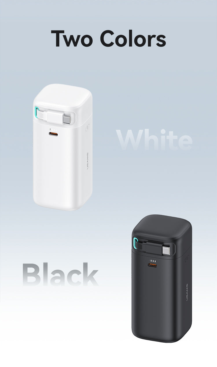 USAMS 18000mAh 45W Fast Charging Power Bank Built-in Type-C Cable with USB-C Port Portable Charger for Smartphones