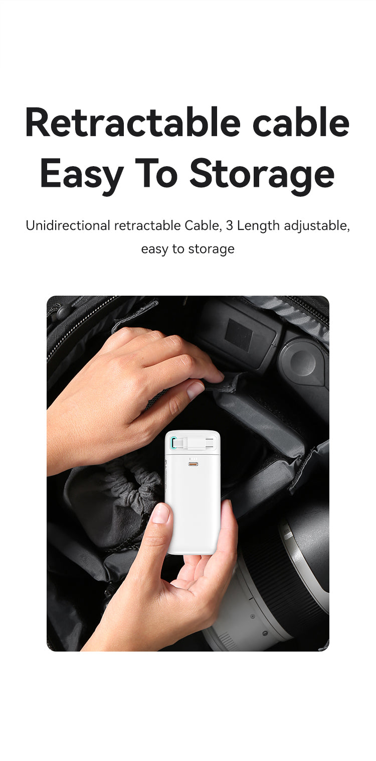 USAMS 18000mAh 45W Fast Charging Power Bank Built-in Type-C Cable with USB-C Port Portable Charger for Smartphones