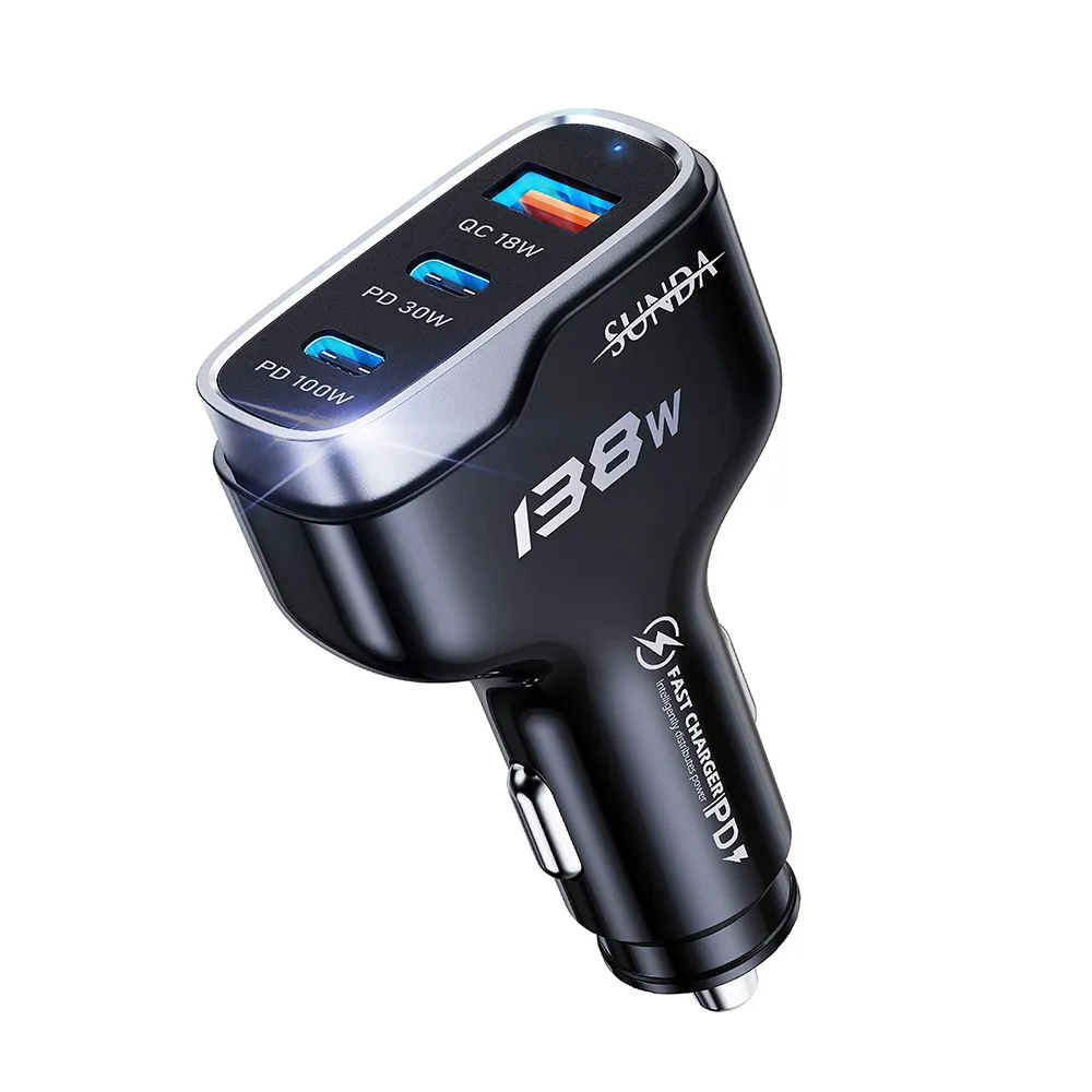.  138W Fast Car Charger – 3 Ports USB & Type-C Super Fast Charging