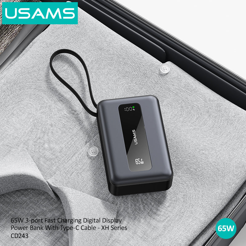 Power Bank 20000mAh 65W Fast Cableانهrging USB-C Portable Charger