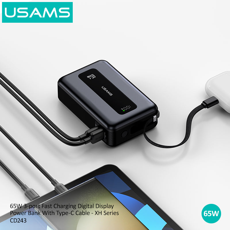 Power Bank 20000mAh 65W Fast Cableانهrging USB-C Portable Charger