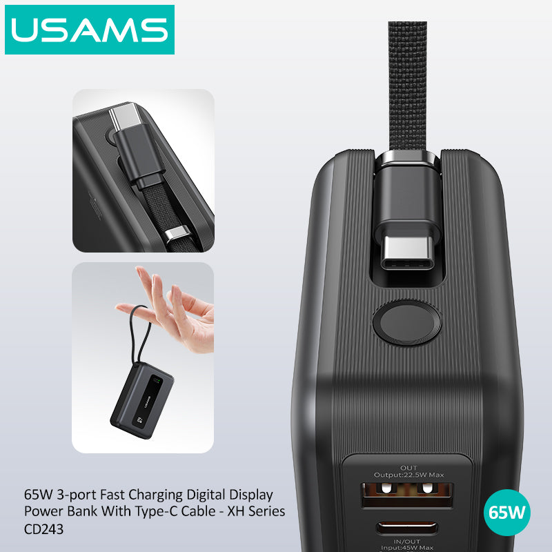 Power Bank 20000mAh 65W Fast Cableانهrging USB-C Portable Charger