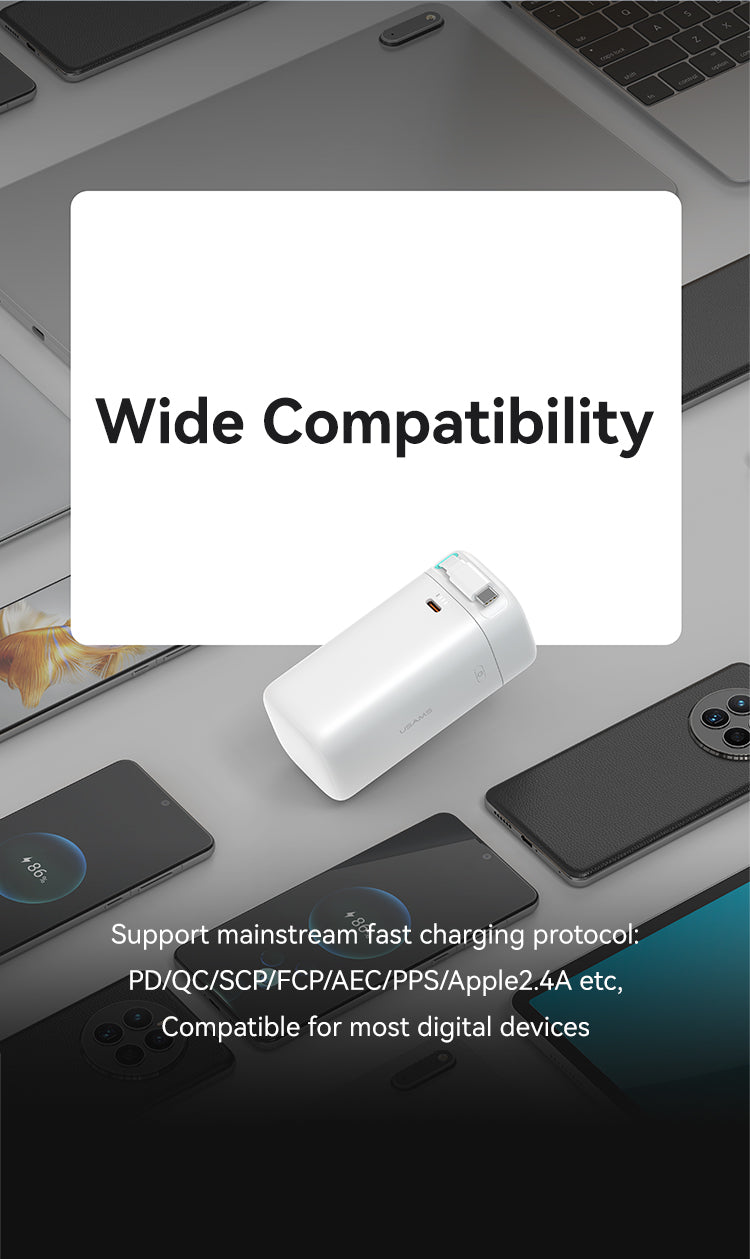 USAMS 18000mAh 45W Fast Charging Power Bank Built-in Type-C Cable with USB-C Port Portable Charger for Smartphones