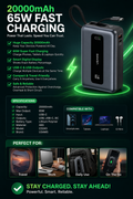 Power Bank 20000mAh 65W Fast Cableانهrging USB-C Portable Charger